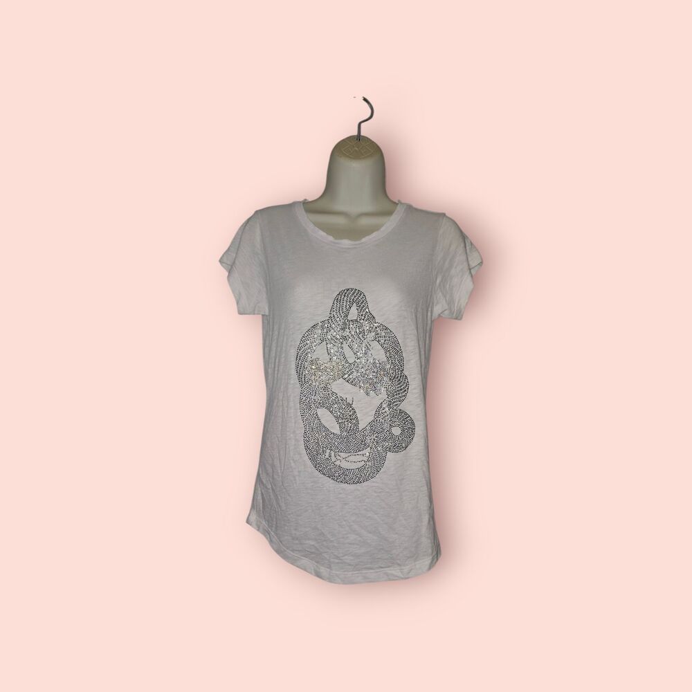 Zadig & Voltaire White Skinny Skull T-Shirt Strass Rhinestone Graphic Top XS